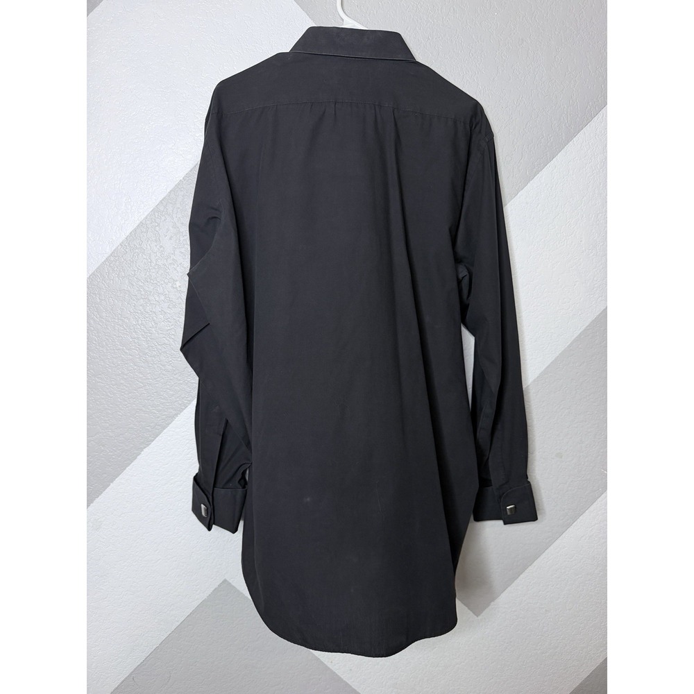 Stacy Adams Mens Dress Shirt 17 34/35 Black French Cuff Hidden Button Formal - Picture 9 of 11